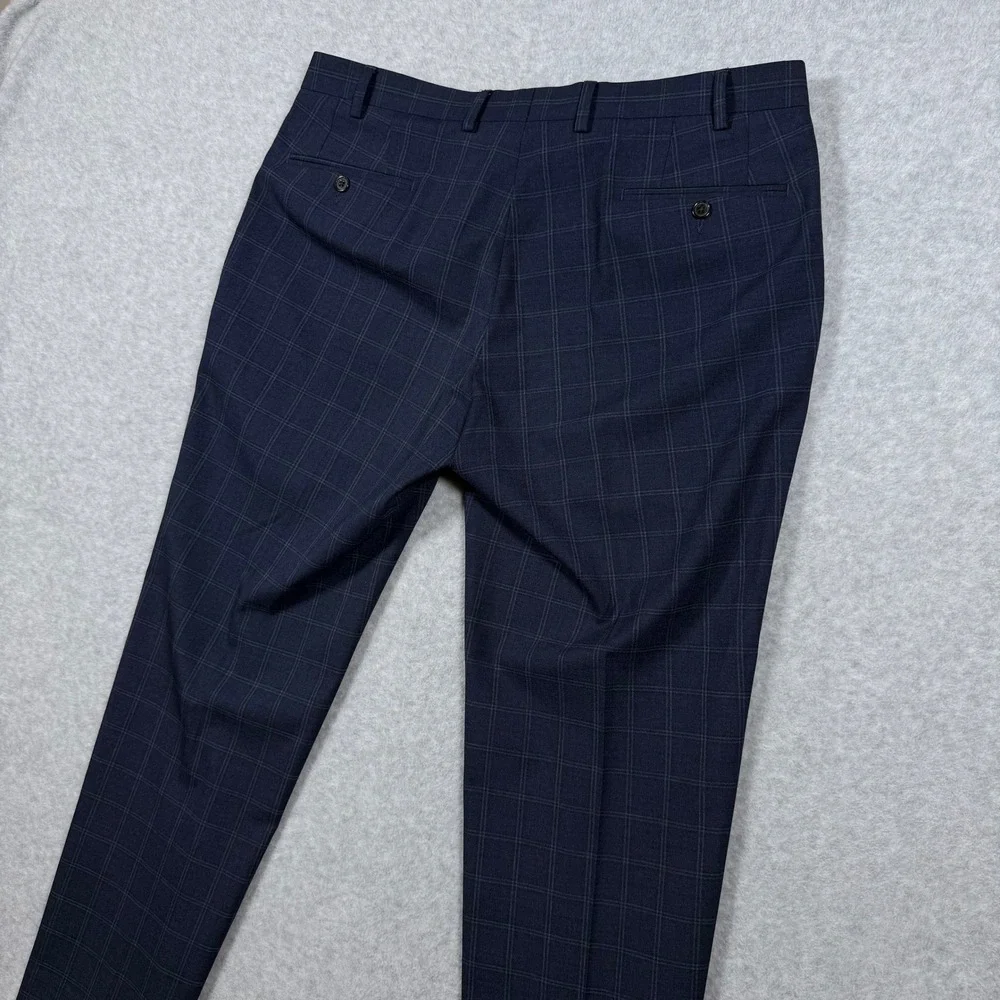 Lauren Ralph Lauren Mens Navy Blue Windowpane Plaid Dress Pants 36x29 Fits 36x27